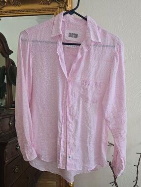 Grayson The Hero Linen Shirt Pink Bird Print - Women's Top